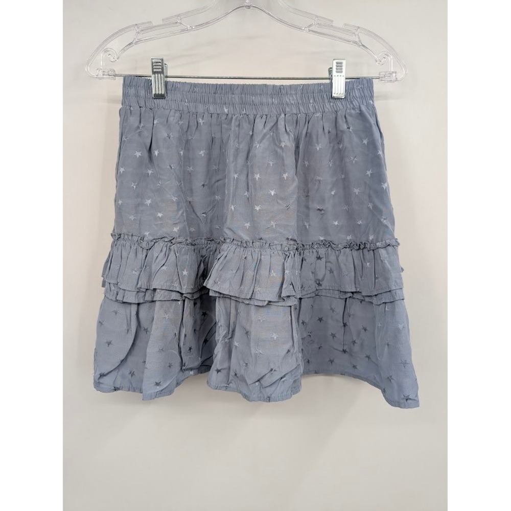 Storia Blue Ruffle Embroidered Tiered Star Mini Skirt Women's sz M